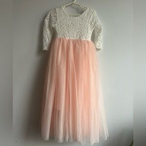 Elegant Lace and Peach Tulle Easter Fairy Ballerina Wedding Girls Small Dress